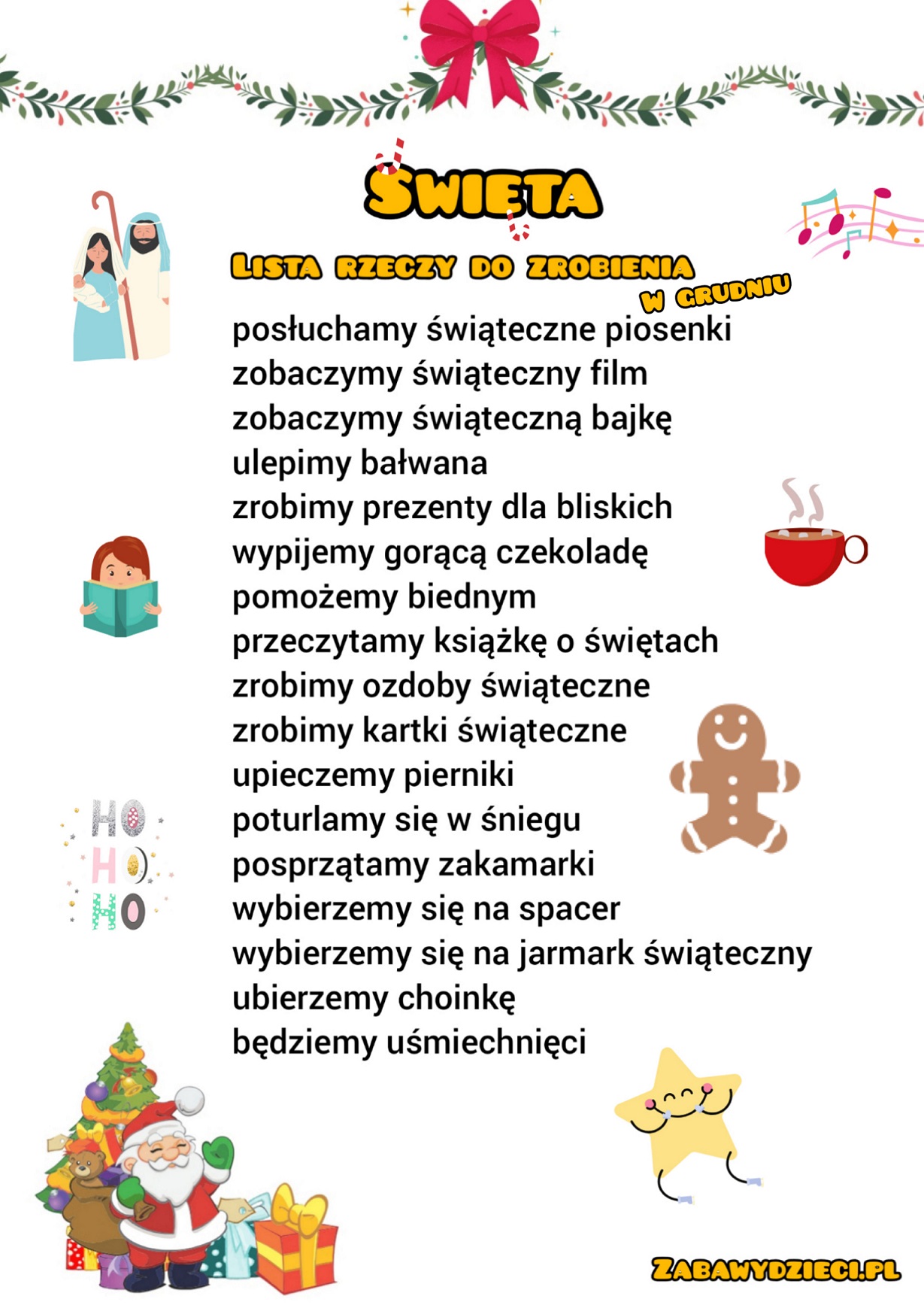 Checklista lista rzeczy do zrobienia w grudniu przed świętami dla dzieci